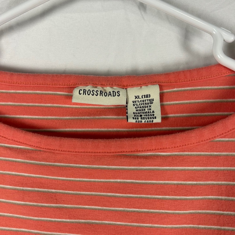 Crossroads Striped Top Womens XL Coral Pink 3/4 Sleeve Boat Neck - Picture 2 of 3